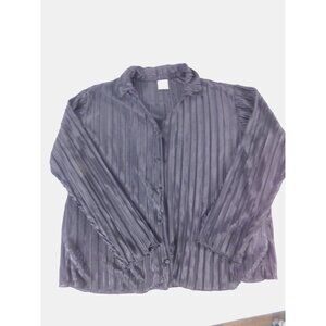 No Boundaries Button-Up Juniors L (11-13) Black Satin Long Sleeve Collared Top